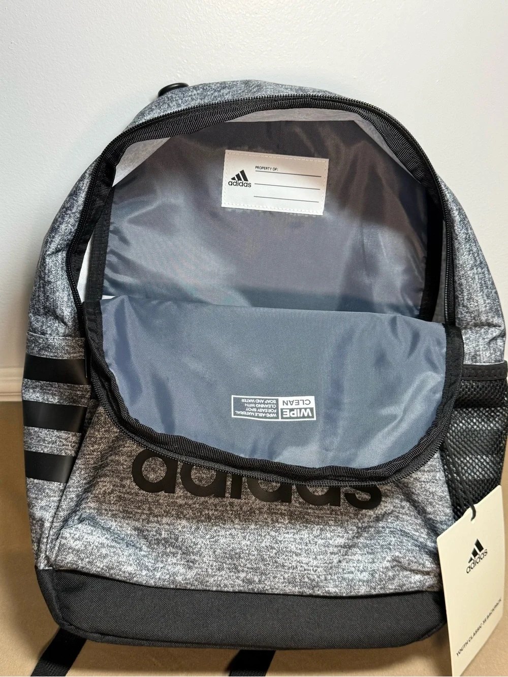 NWT adidas Gray Heather Youth Classic Backpack with Bold Logo